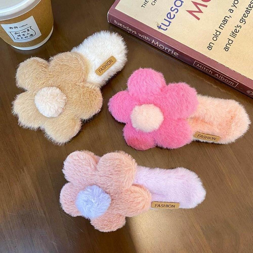 Fashion Plush Flower Hair Clip Sweet Duckbill Clip Headwear Accessories  Back Head