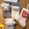 Strawberry Bear Coral Fleece Socks for Women Autumn and Winter, White Lolita Cute Cartoon Sleeping Socks, Thickened Socks