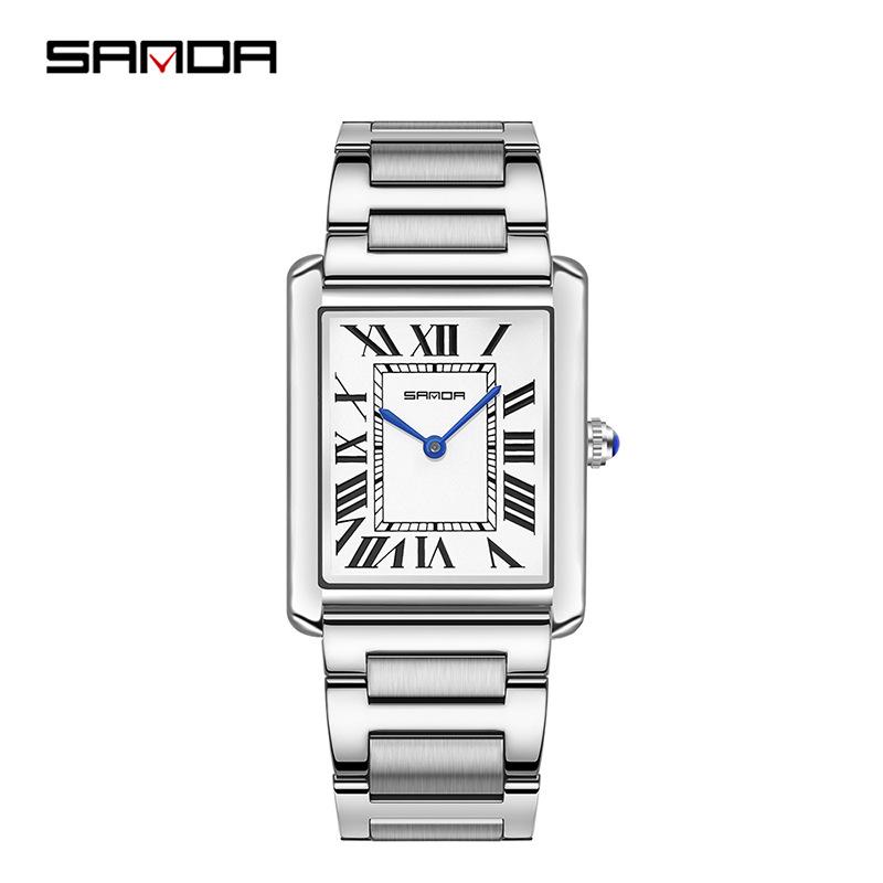 Montre à Quartz pour Femme Sanda, Petit Cadran, Chiffres Romains, Mode Étanche Rectangulaire, Design Couple.