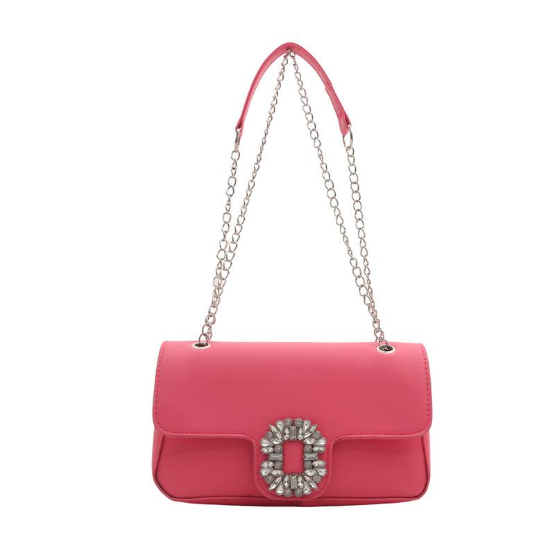 

2024 new temperament bright diamond buckle shoulder small square bag foreign style casual texture chain bag crossbody fashion women s bag синій