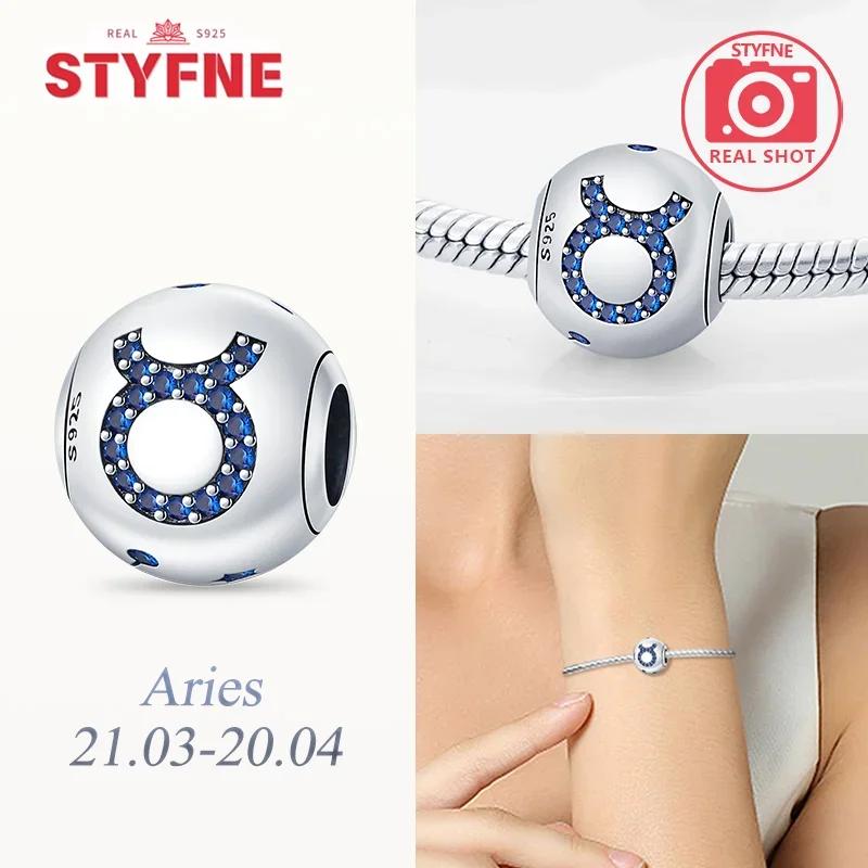 

Original Copper Blue Zircon Twelve Zodiac Symbols Gemini Leo Simple Libra Beads Fit Bracelet Women Diy Fine Gift Accessory