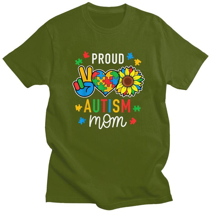 Im A Proud Autism Mom Awareness T Shirts 100 Cotton Tee Tops Streetwear Round Neck Tshirt Fashion ShortSleeve Clothes