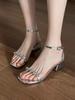 Fashion New stylish and comfortable water diamond one-strap thick-heeled high heels, paired with skirts and mid-heeled sandals