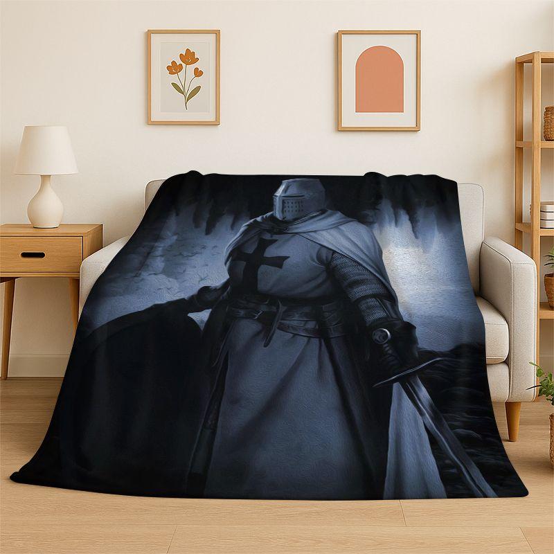 Templar Knight Dark Cavalier Crusaders Cartoon Flannel Blanket Soft Throw Blanket for Bedroom Living Room Bed Picnic Nap Cover