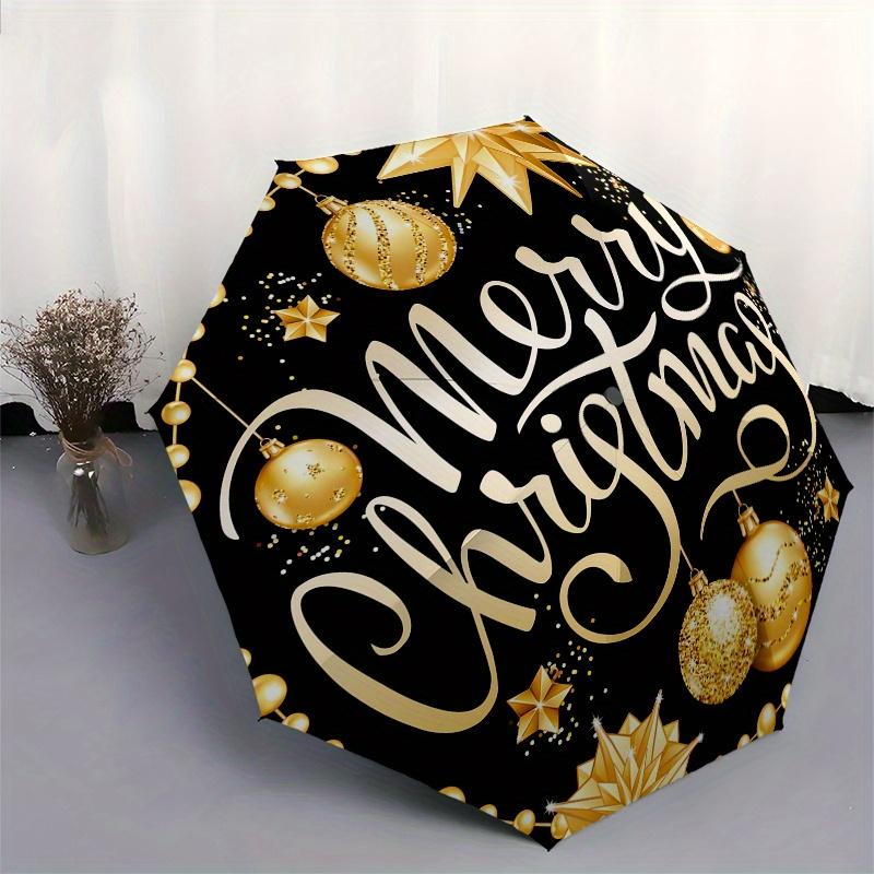 Merry ChristmasGold Glitter Ornament SetUmbrella, Portable 3-Fold Compact Umbrella,Christmas Gift ES424