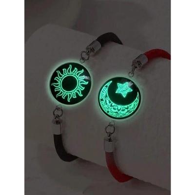 2 pezzi Moda romantica per gli amanti del sole e della luna, bracciale in acciaio inossidabile con pietre preziose luminose, braccialetto per coppie di San Valentino