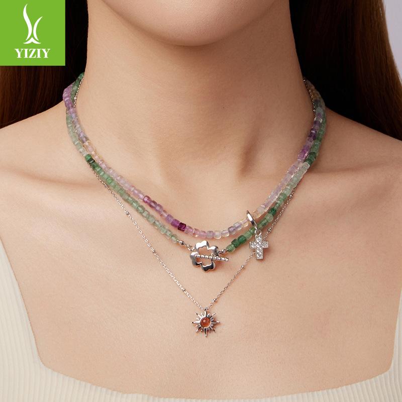 Personality S925 Sterling Silver Sun Necklace Men'S And Women'S Rays Sun Stone Lucky Necklace Clavicle Chain