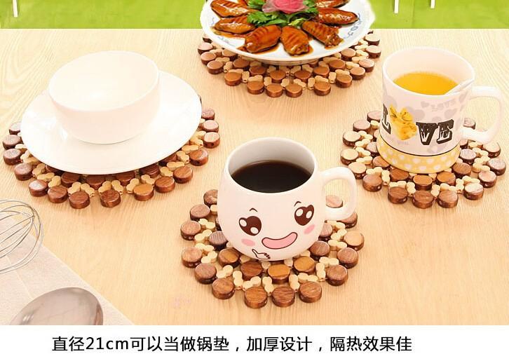 1pc Hollow Bamboo Kitchen Utensils Pot Coffee Cup Thickened Circular Bowl Table Mat Drink Coaster Placemat Round Shape