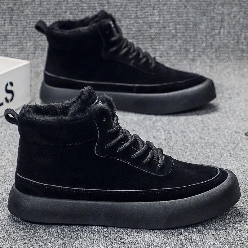 Men's High-Top Cotton Snow Boots - Winter 2025, Thick-Soled, Height-Boosting, Cozy Velvet-Lined, Warm Casual Sneakers in Plus Sizes.