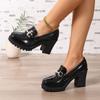 Block Heel High Heels Women's Spring and Autumn Patent Leather Platform Deep Mouth Single Shoes