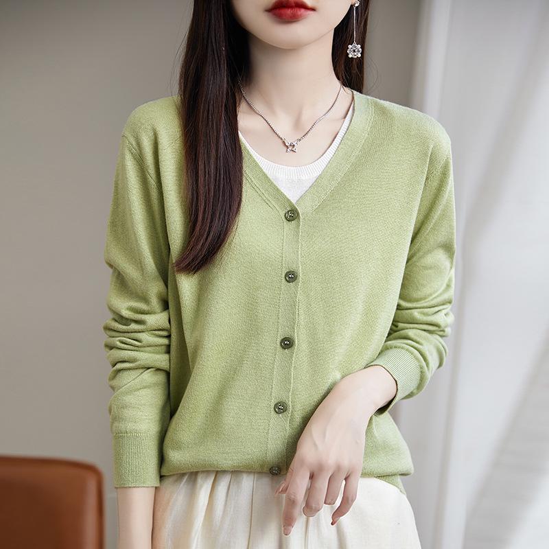 Women's 2025 V-Neck Knitted Cardigan & Sweater Set, Spring/Autumn Style, Short and Lightweight.