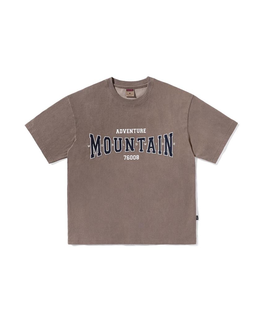 Peullukeu World Mountain Embroidered Logo Pigment Short Sleeve T-Shirt Brown Fst741