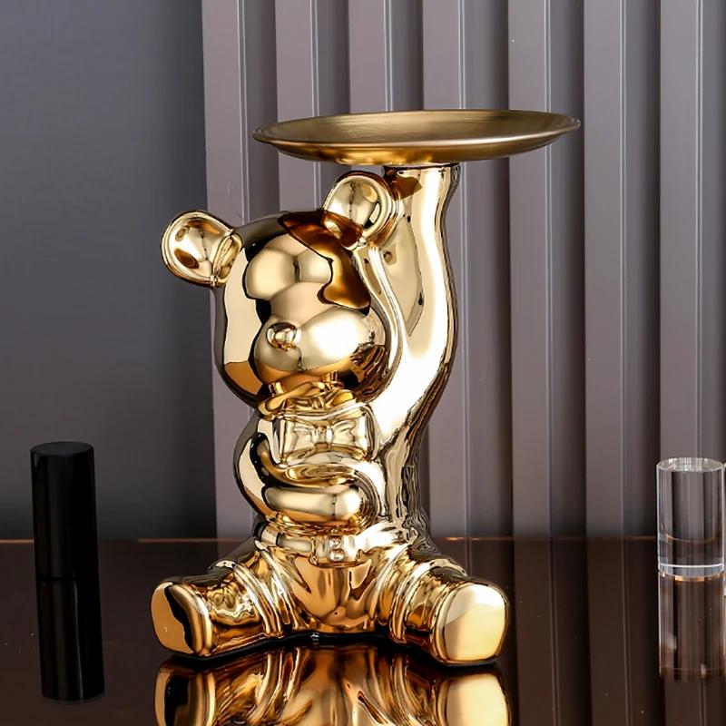 Home Decor Ceramic Colorful Plating Bear Storage Box Home Living New Room Desktop Tray Decorative Statue Money Box Ornaments