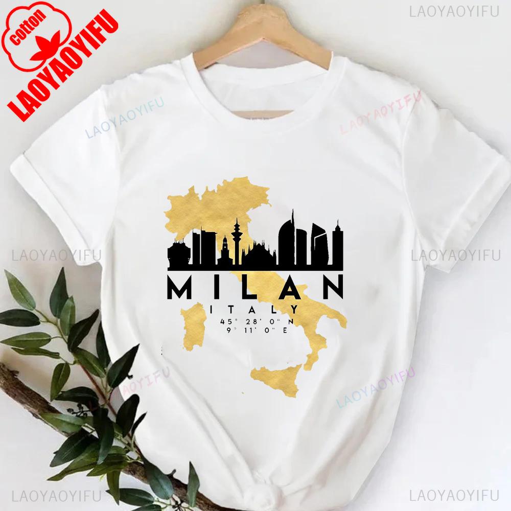 MILANO ITALIEN Buchstabenaufdruck Rundhals-T-Shirt Lässiges Kurzarm-T-Shirt für Frühling & Sommer Damenbekleidung Valentinstag