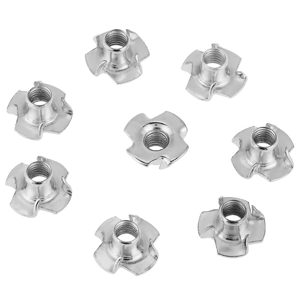 100pcs Zinc Plated Carbon Steel T Nut Four Pronged Tee Nuts For Woodworking Furniture (M6)