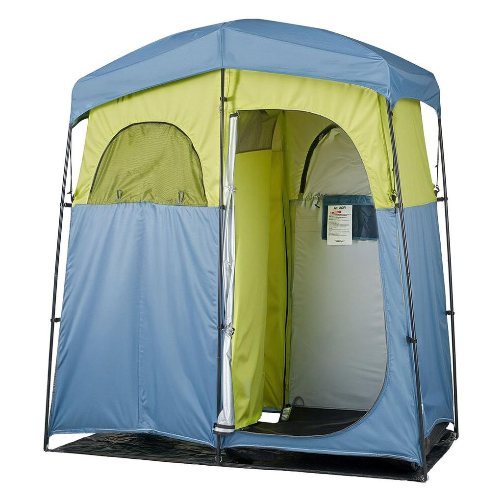 Camping Shower Tent, 2-Room Portable Privacy Tent Changing Room with Shower Bag, Ground Stakes, Ropes, Carry Bag, and Support Poles, 150D Oxford