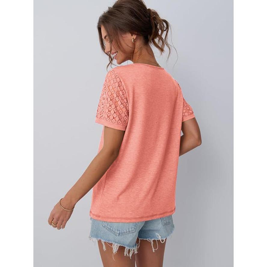 YYFS Women's Fashion Casual Summer Spring Solid Color Print Short Sleeve O-Neck Blouses & Shirts
