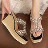 Fashion Fashion Rhinestone Wedge Heel Slippers Women Transparent Pvc Chunky Platform Sandals Woman Shiny Crystal Thick Bottom Sandalias