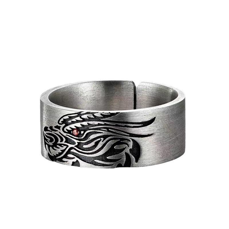 Adjustable Dragon Head Ring Men Women Vintage Boho Geometric Open Finger Copper Plated