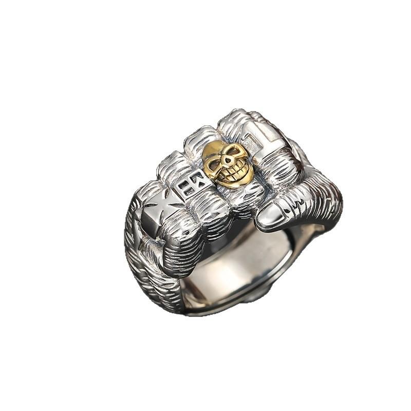 Domineering Fist Ring, Men's Trendy Live Index Finger Ring, Fashionable Smiley Skull Ring, Retro
