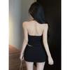 American Spice Girl style neck metal ring heart machine backless slim short vest slim hip skirt set