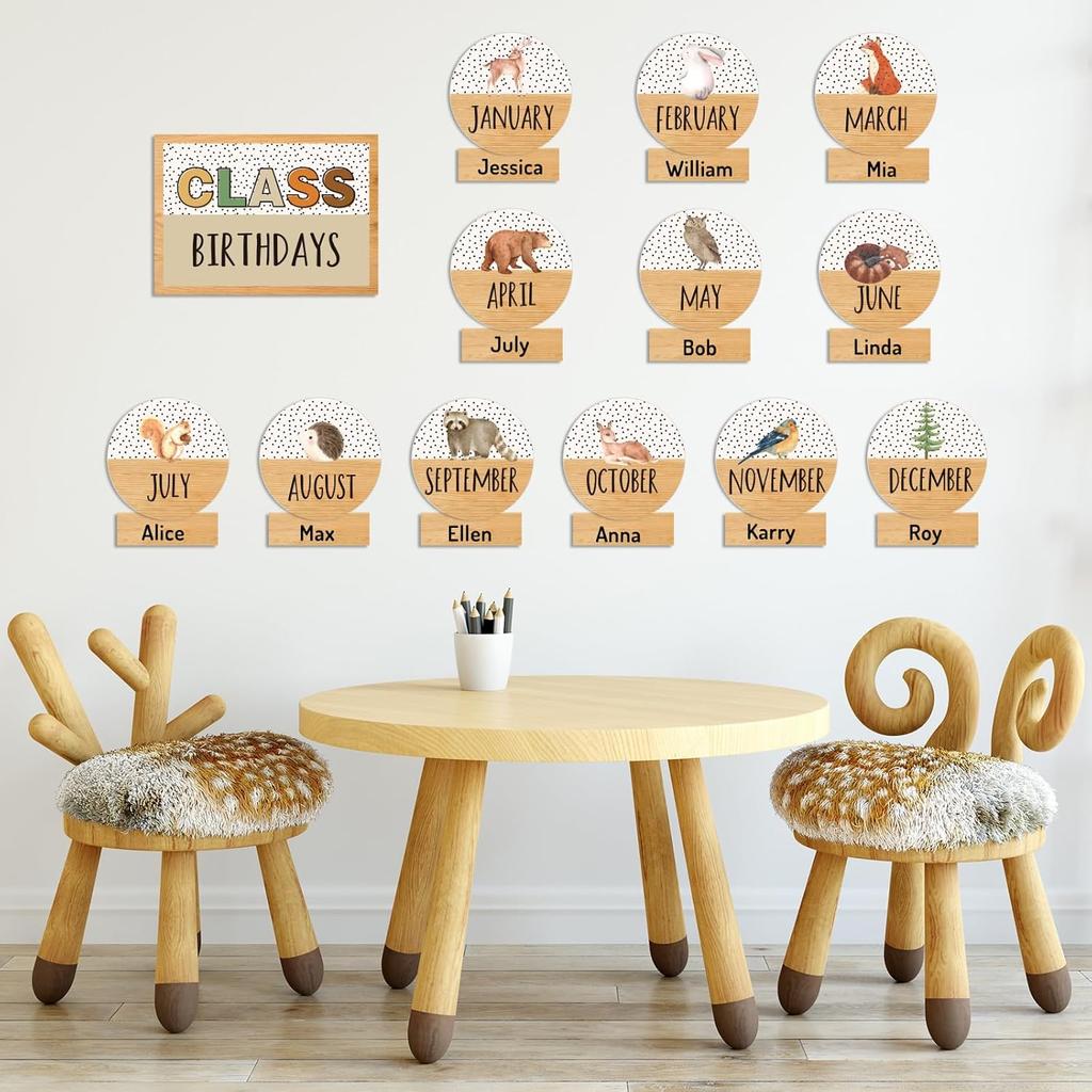 Back to School Birthday Bulletin Board Set Summer Woodland Animals Class Birthday Bulletin Board Stickers Jungle Life Month Header Decals for School
