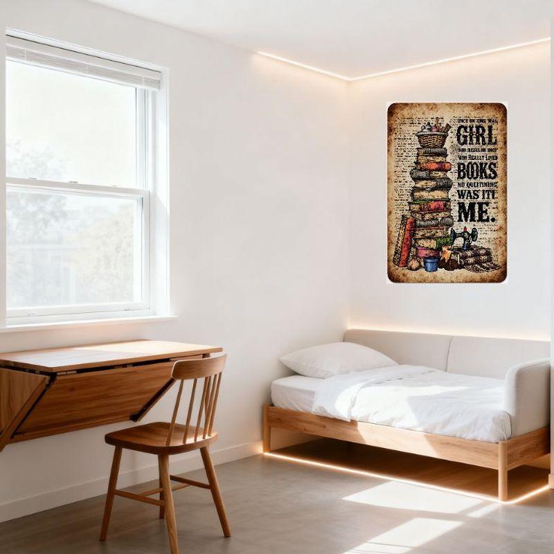 Vintage 'Once Upon A Time Was A Girl Who Really Loved Books And Quilting' Metal Tin Sign - Reading Sewing Home Decor Wall Art Fo