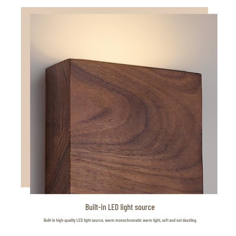 Mid-Century Solid Walnut Wall Lamp: Full Spectrum Eye Protection for Bedroom or Stairway