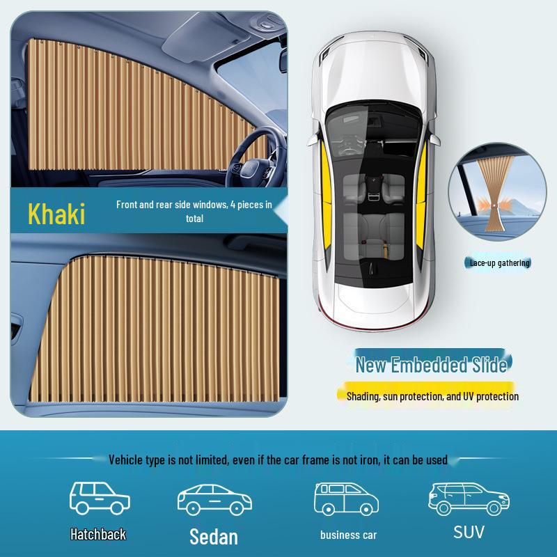 Automatic Retractable Car Sunshade Curtain with Embedded Blackout Privacy and Magnetic Track for Side Windows