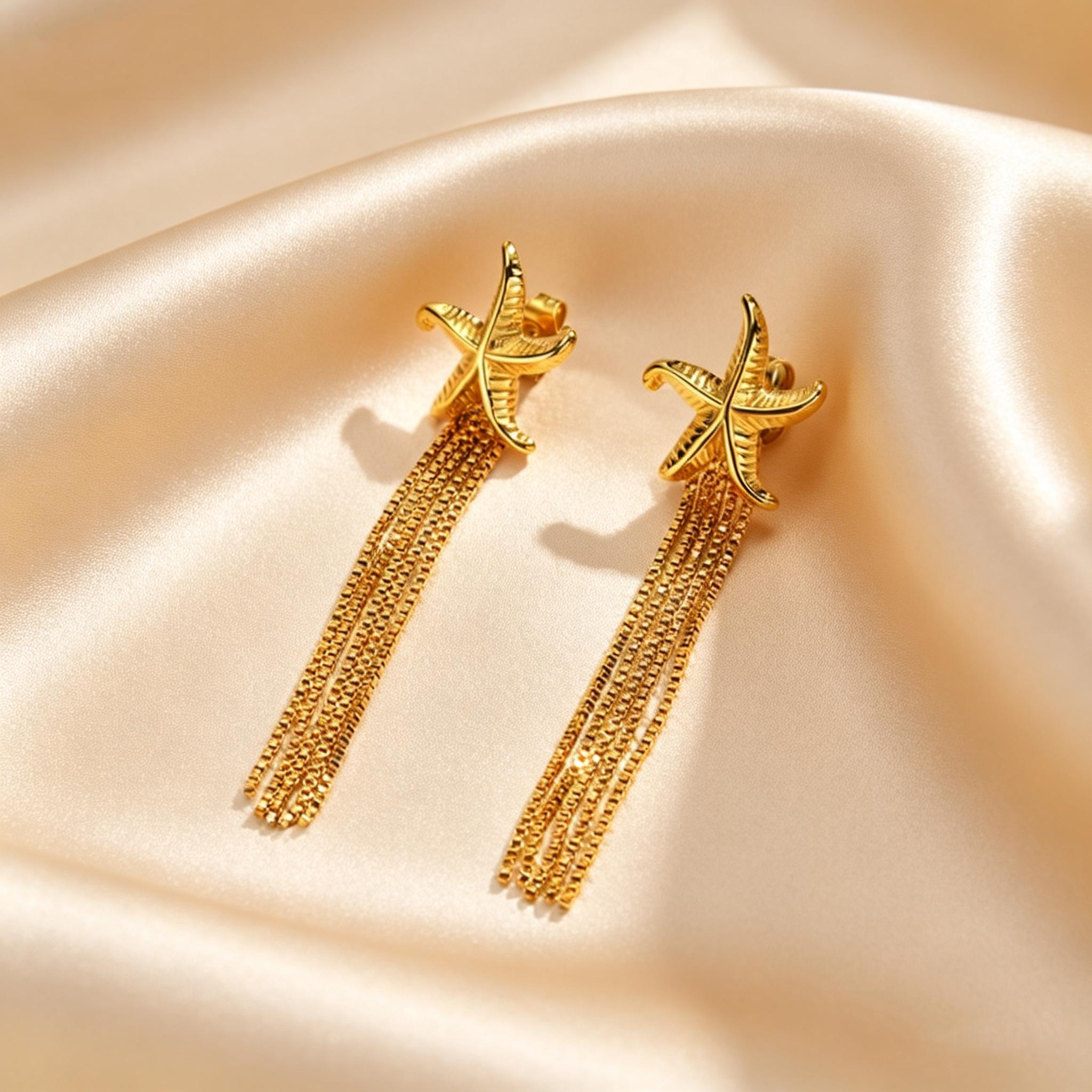 

Fashion Long Tassel Starfish Pendant Earrings Stainless Steel Gold Plated Drop Earrings for Women Dainty Vacation Daily Jewelry