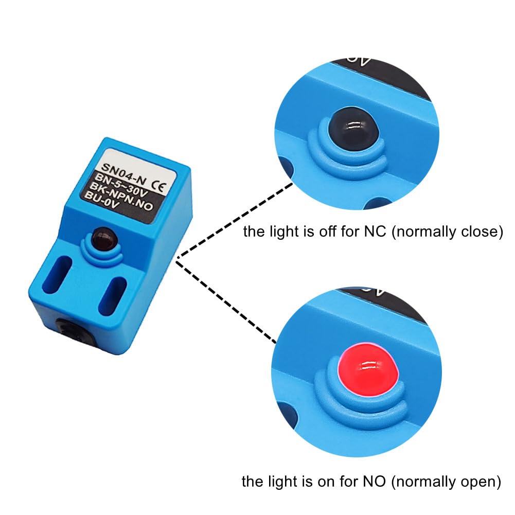 Inductive Proximity Sensor SN04-N NPN NO Normally Open Detection Approach Switch with SN Bracket (Blue, 2 Pack)