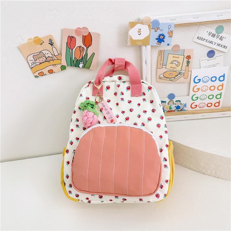 School Bag New Canvas Strawberry Children's Bag Girls Love Leisure Parent-child Backpack