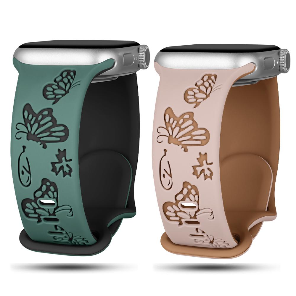 Engraved Strap For Apple Watch Band 45mm 44mm 42mm 41mm 40mm 49mm 46mm Silicone Correa Bracelet Series 10 8 9 7 SE 6 5 4 Ultra 2