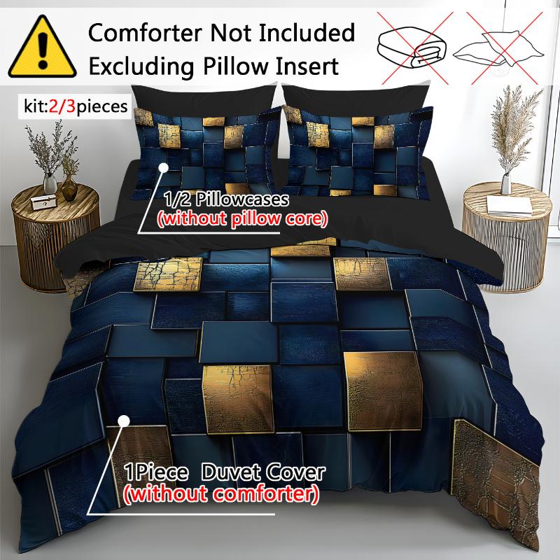 2/3-teiliges 3D Weltraum Cartoon Bettwäscheset, Blau Goldenes Abstraktes Muster Ultraweiches Gebürstetes Polyester, Knitterfrei Hautfreundlich