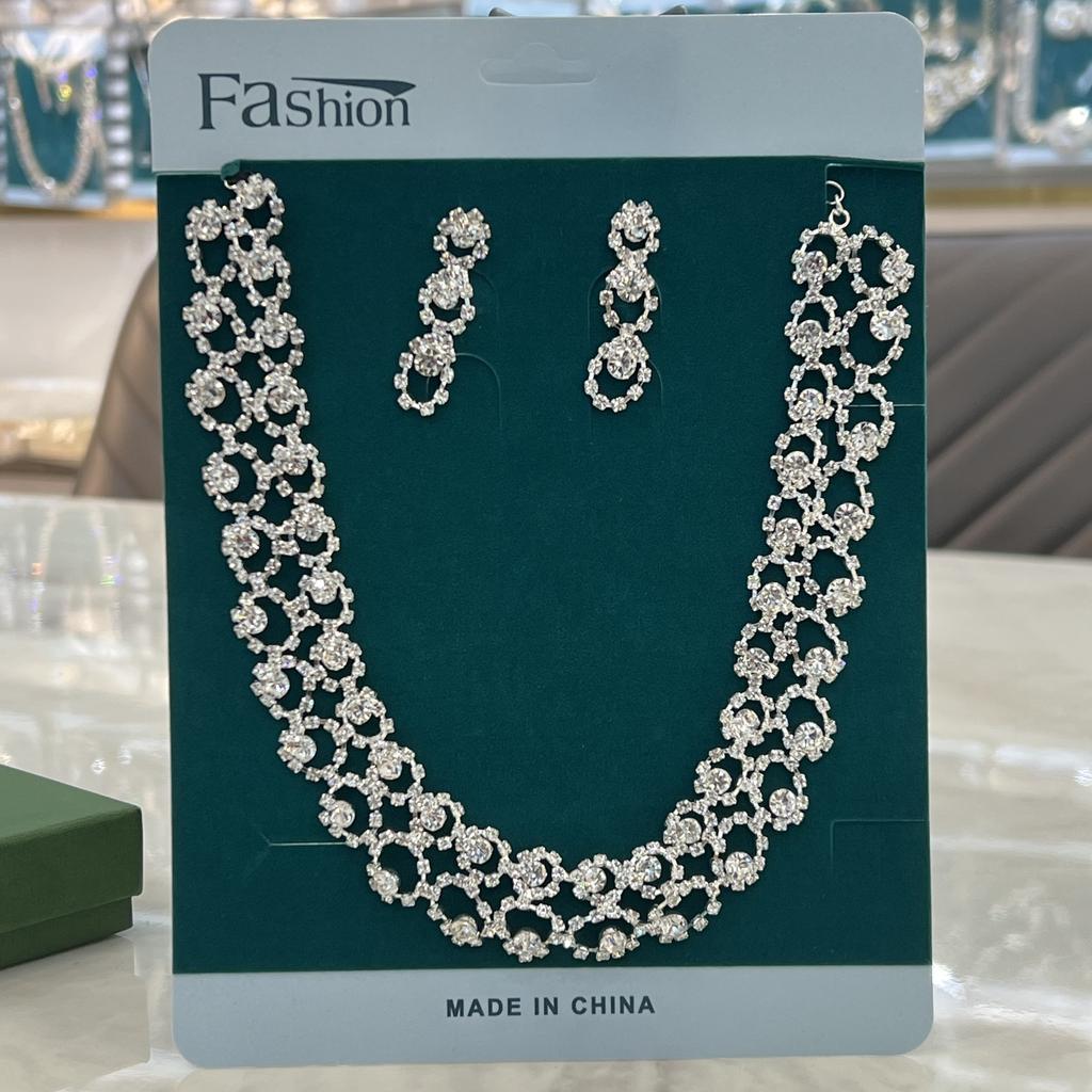 Conjunto de 3 peças de joias femininas, brincos de strass, colar, novo, festa de casamento, acessórios de moda de luxo