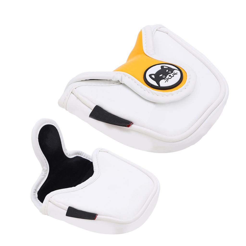 PU Leather   Putter Head Covers with Magnetic Closure Waterproof Cartoon Thicken Plush     Headcover(Yellow White )
