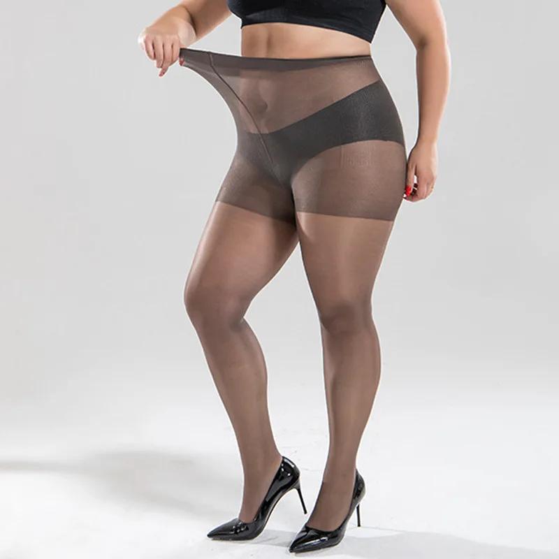 40D Plus Size Women Summer Sheer Pantyhose Anti Run Reinforced Toe Elastic Waist For Big Legs Comfortable Stretchy Tights
