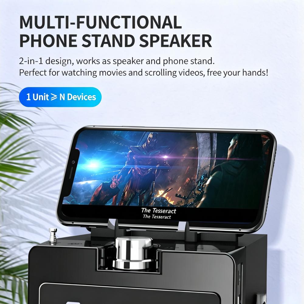 3D Surround Bas Taşınabilir Bluetooth Hoparlör, FM Radyolu ve Uzaktan Kumandalı Çok Fonksiyonlu Çalar Saat Kablosuz Boombox
