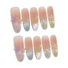 French Style Seven Color Cat Eye Crystal Flower Handmade False Nails 10PCS for Women