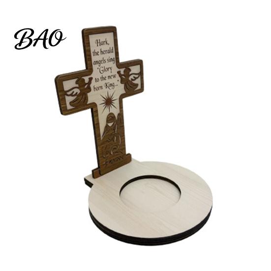 Desktop Decorative Crafts Wooden Candle Holder, Praying Angel Tabletop Tealight Stand, Religious Christmas Atmosphere Supplies Candlestick for Mantel,