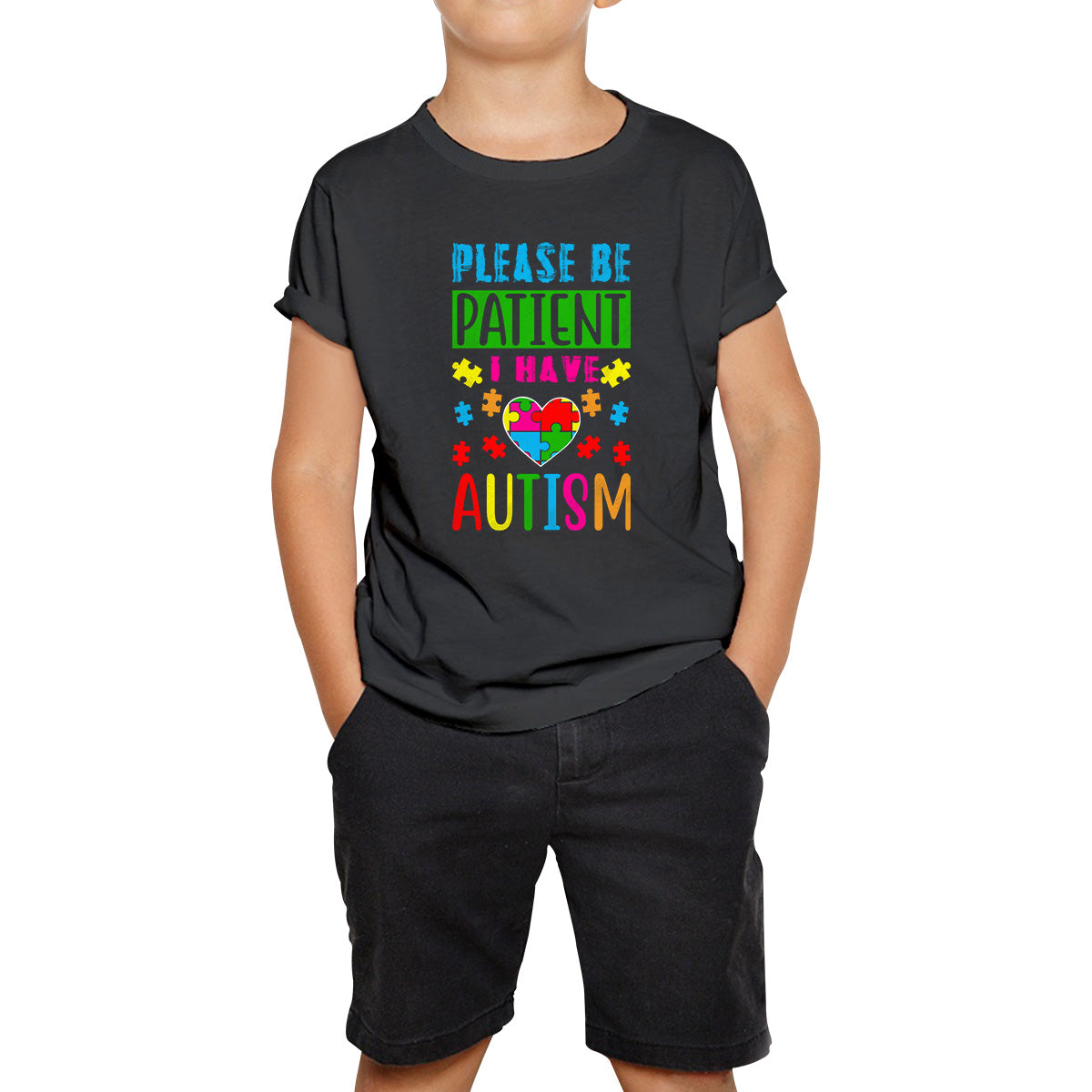 

Please Be Patient I Have Autism Awareness Puzzle Heart Autism Autistic Support Kids T Shirt 130