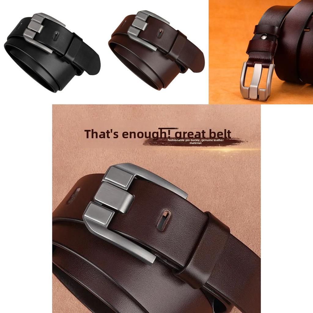 Classic Twolayer Leather Belt For Men With Geometric Design And Alloy Buckle