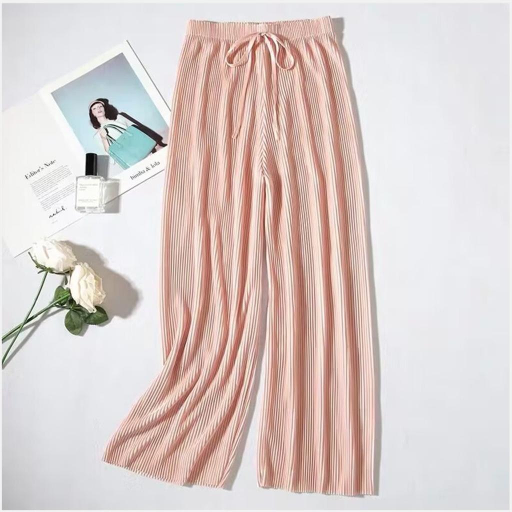 Damen Weitbein Eisseide Chiffon Freizeithose Cropped Hose