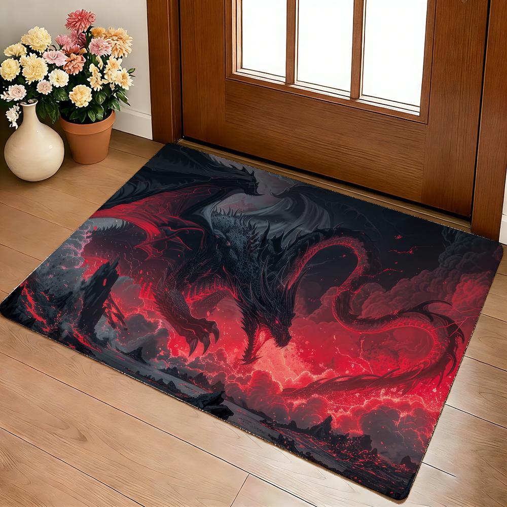 Fierce Red Dragon Floor Mat Cozy Flannel Soft Thick Non-Slip Mat For Living Room Bedroom Kitchen Decor Rugs