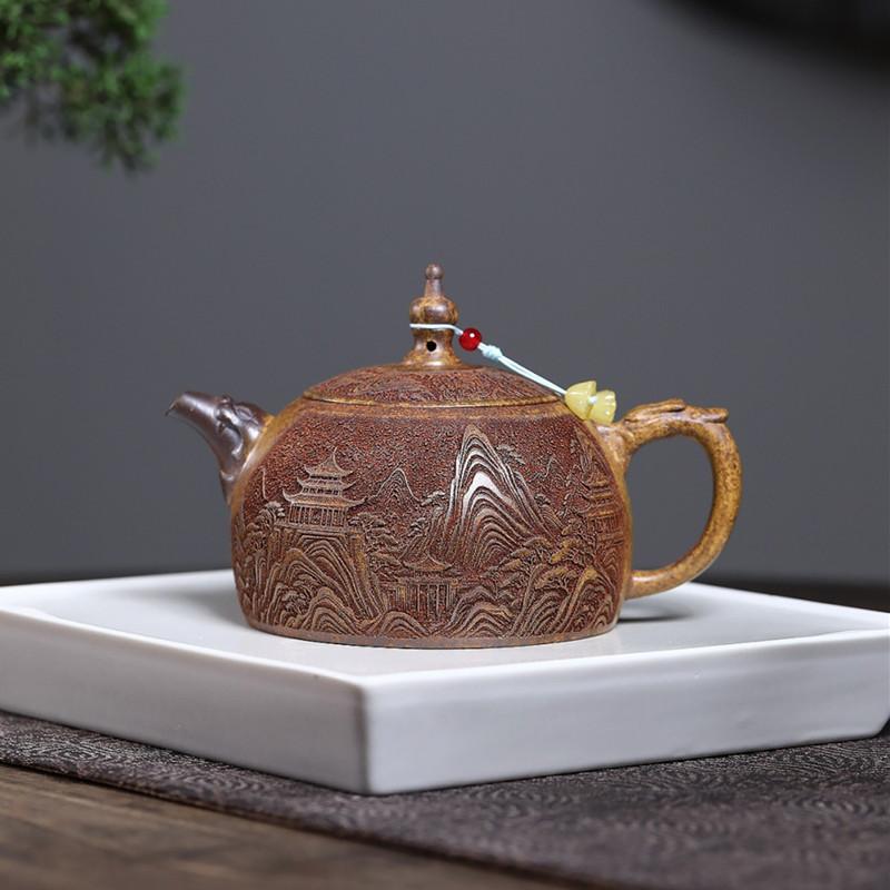 

Yixing Handmade Purple Clay Teapot Household Beauty Tea Pot Hand-carved Landscape Kettle Chinese Zisha Tea Set Gifts 320ml
