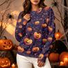 Women's Halloween Print Long Sleeve Neck Sweatshirt Top for Casual Wear