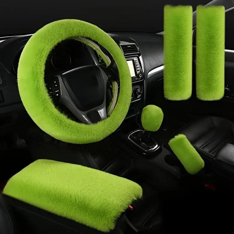 Universal Plush Car Steering Wheel Covers Winter Faux Fur Hand Brake & Gear Cover Set Car Interior Accessories 38cm Amagi