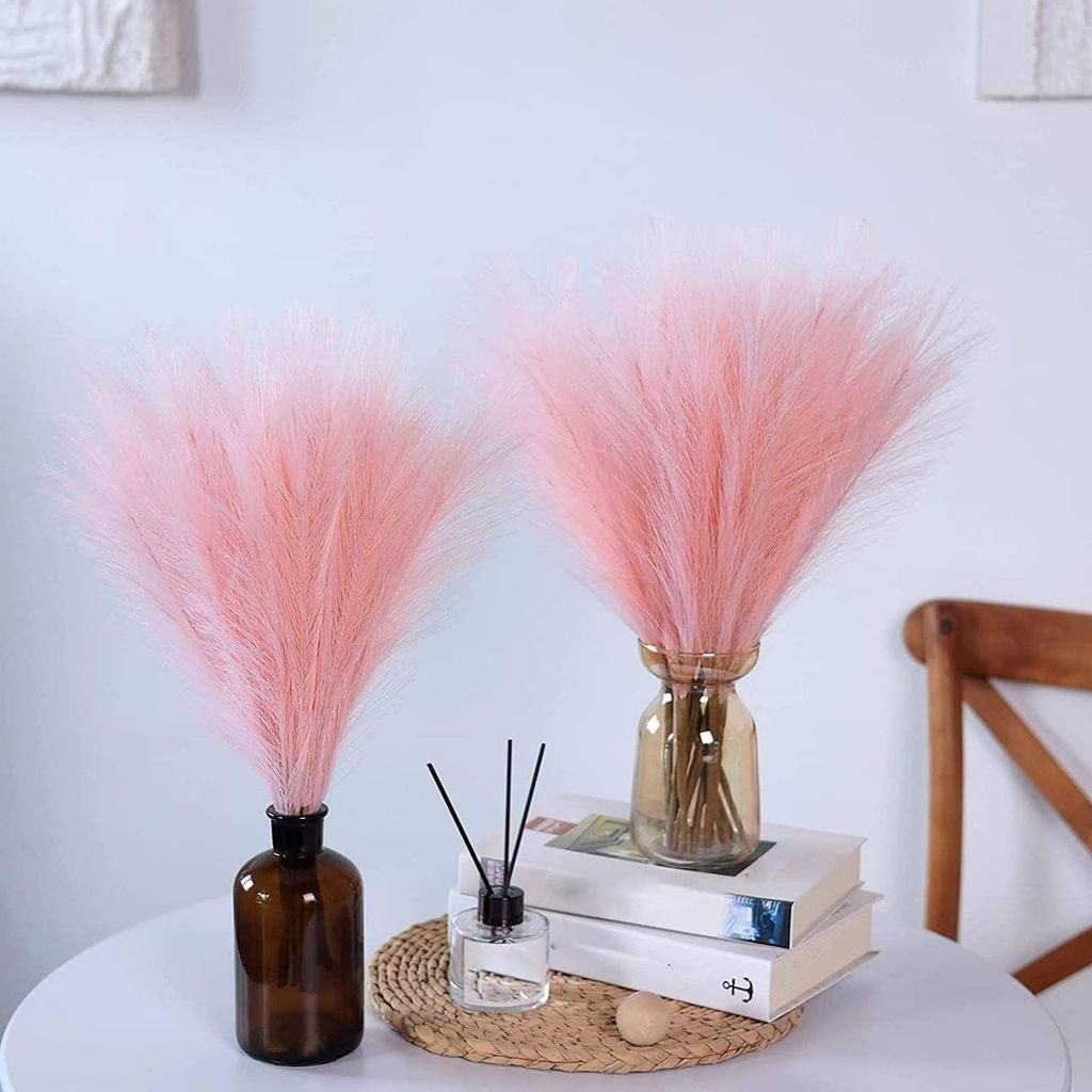3 Pcs Faux Pampas Grass Small Fluffy Artificial Flowers Fake Flower for Home,Bedroom, Table Decoration and Craft Items Corner (Without Vase Pot)