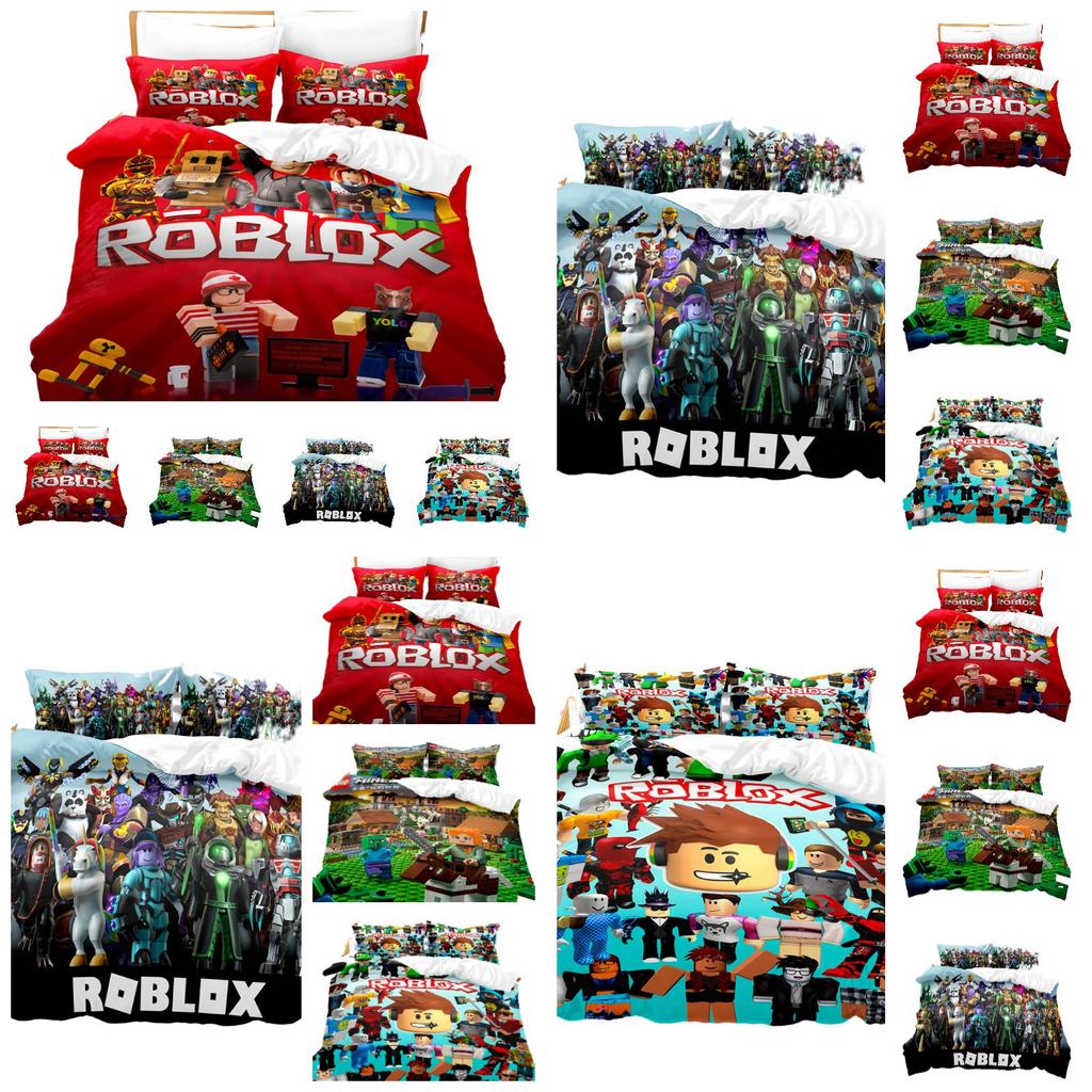 Cartoon Roblox Minecraft Digital Print Bedding Set High-quality Cartoon Style White Color