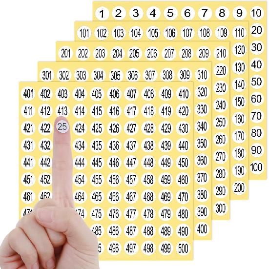 7500PCS Round Small Number Stickers, 15 Sets 1 to 500 Numbered Stickers, Self Adhesive Consecutive Inventory Number Labels Sticker for Storage